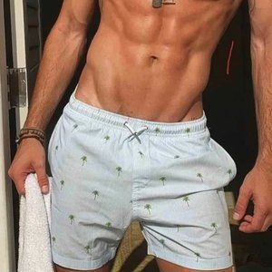 Bermie's 'Palm Stripe' 6” inseam Men's Swim Trunks NWT XXL